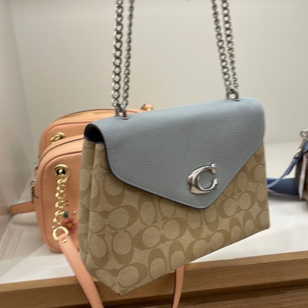 Coach Tammie Shoulder Bag In Signature Canvas Light Khaki / Light Teal - Picture 14 of 16